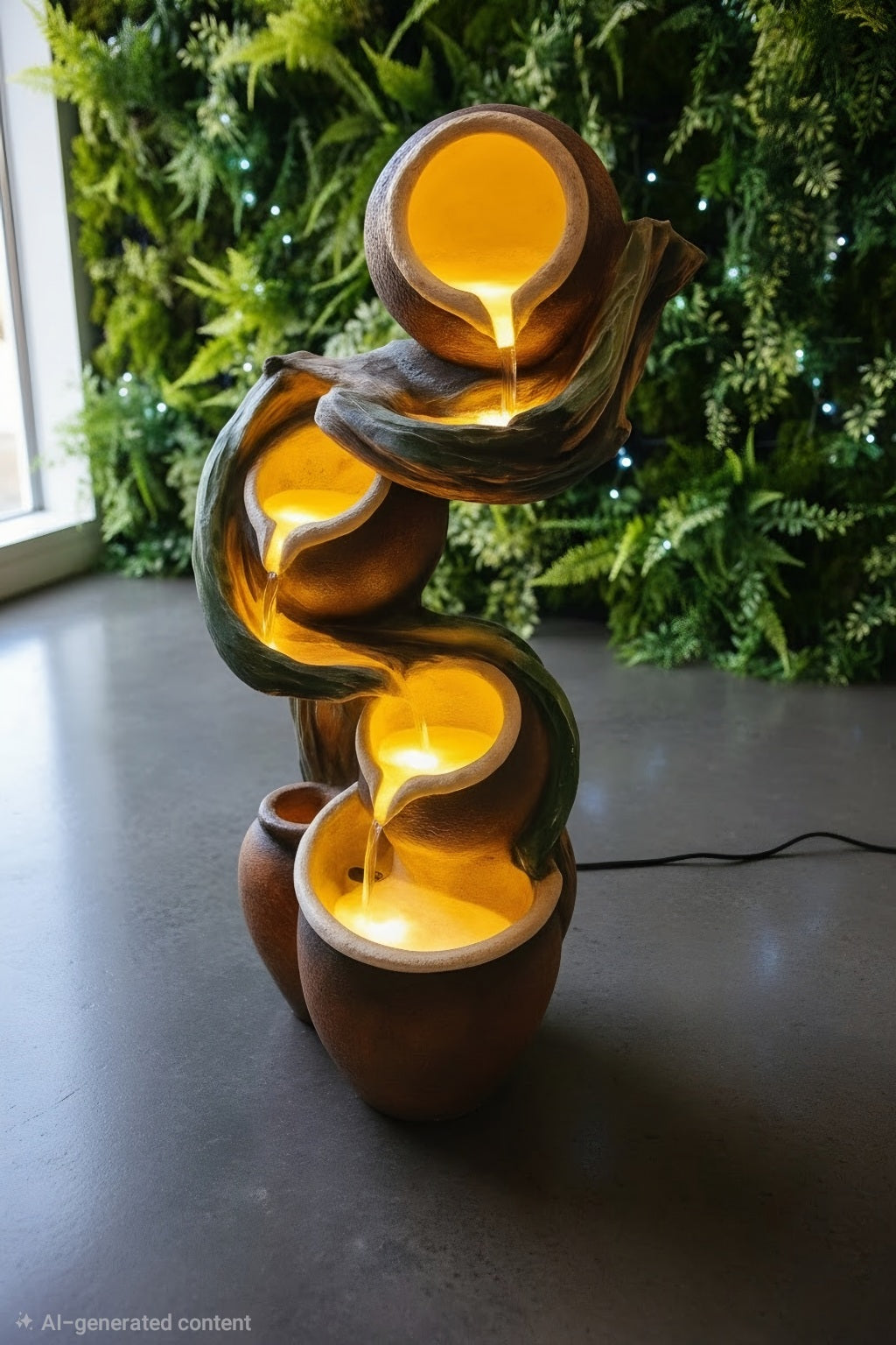Rustic multi-tier cascading water fountain