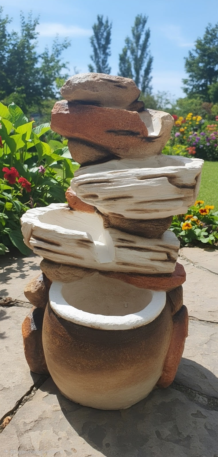 🌿 Rustic Stacked-Stone Cascade Fountain
