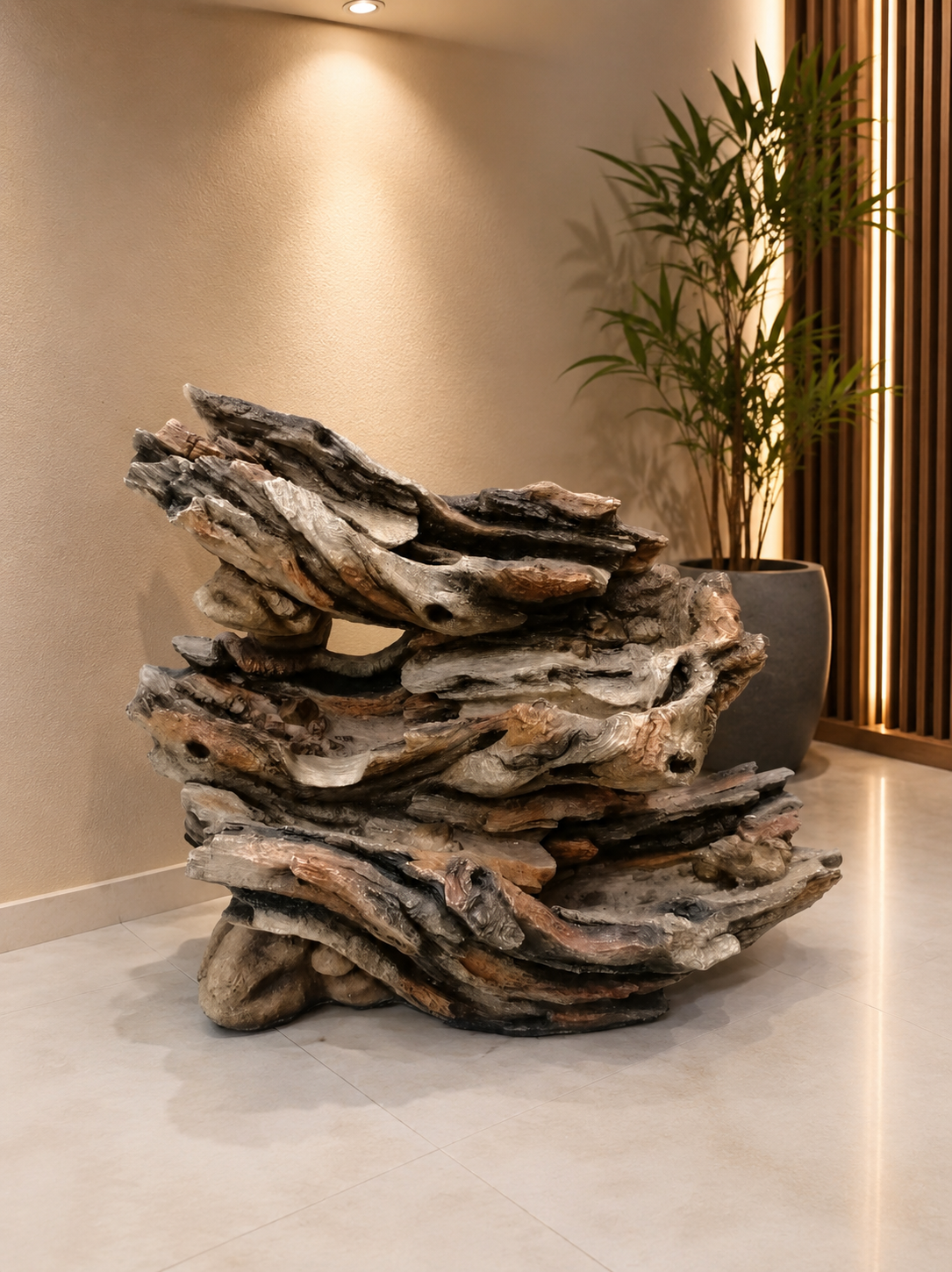 Rustic Driftwood Cascade Fountain