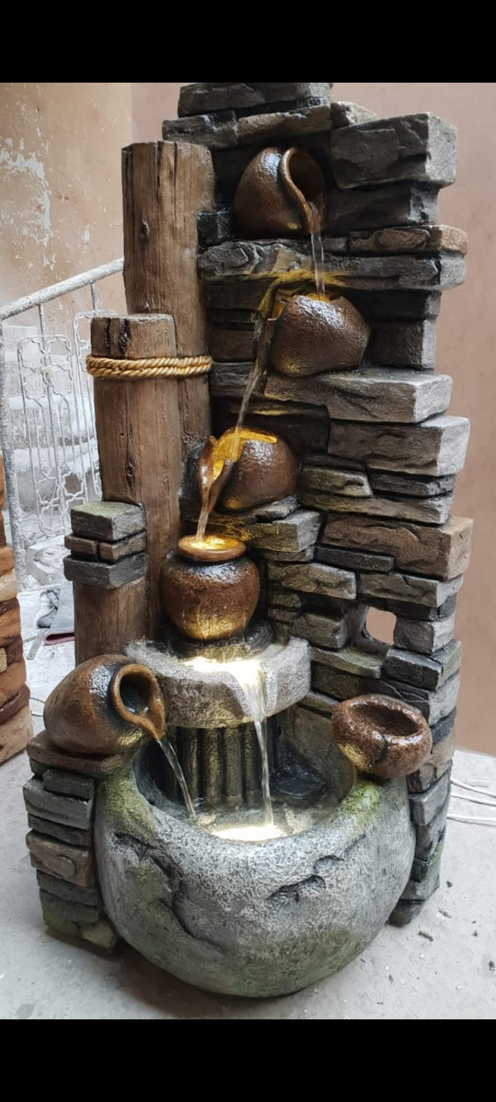 Multi- Tier Pot Design LED Water Fountain