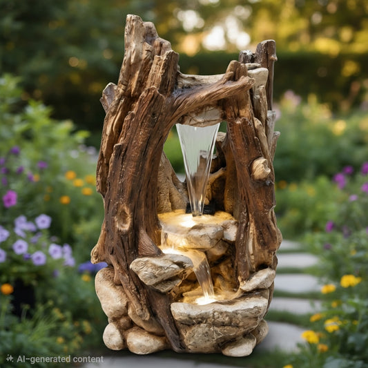 Rustic Tree-Trunk Cascade Fountain