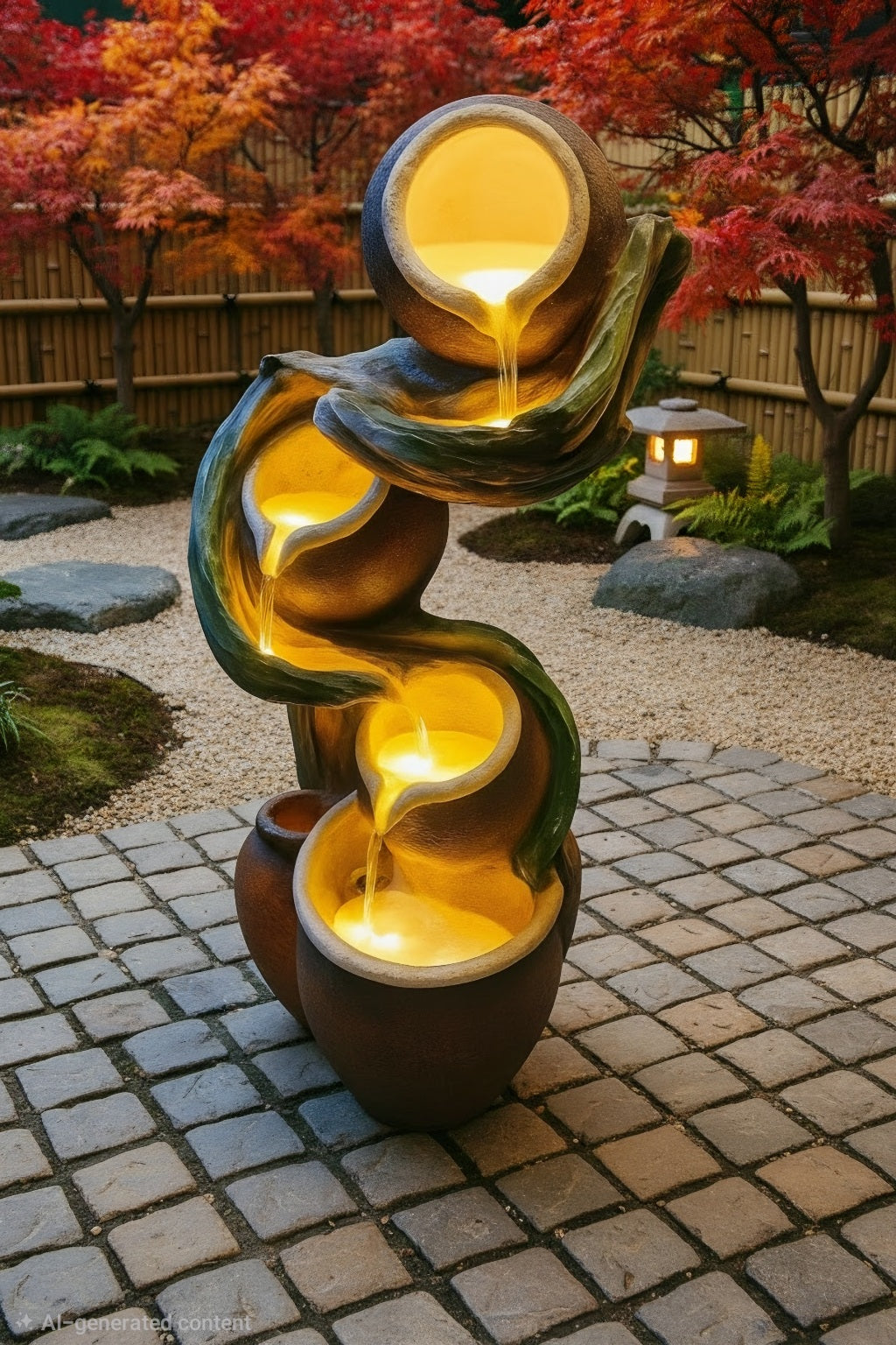 Rustic multi-tier cascading water fountain