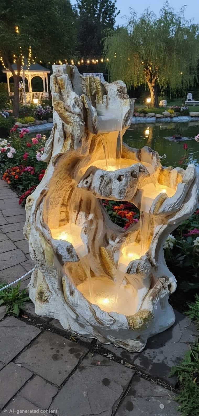 🌿 Rustic Tree-Stump Cascade Fountain