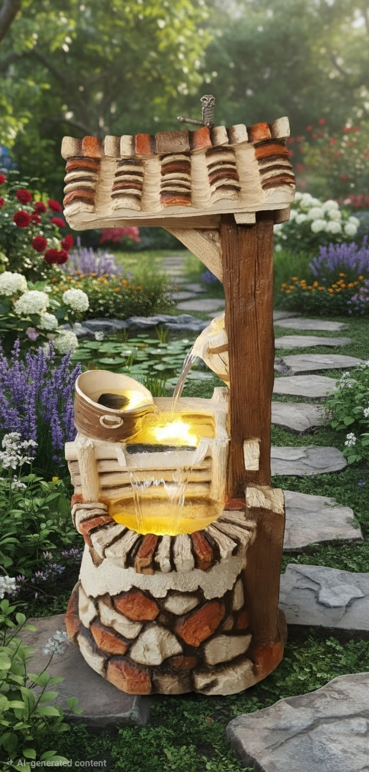 Rustic Wishing Well Water Fountain