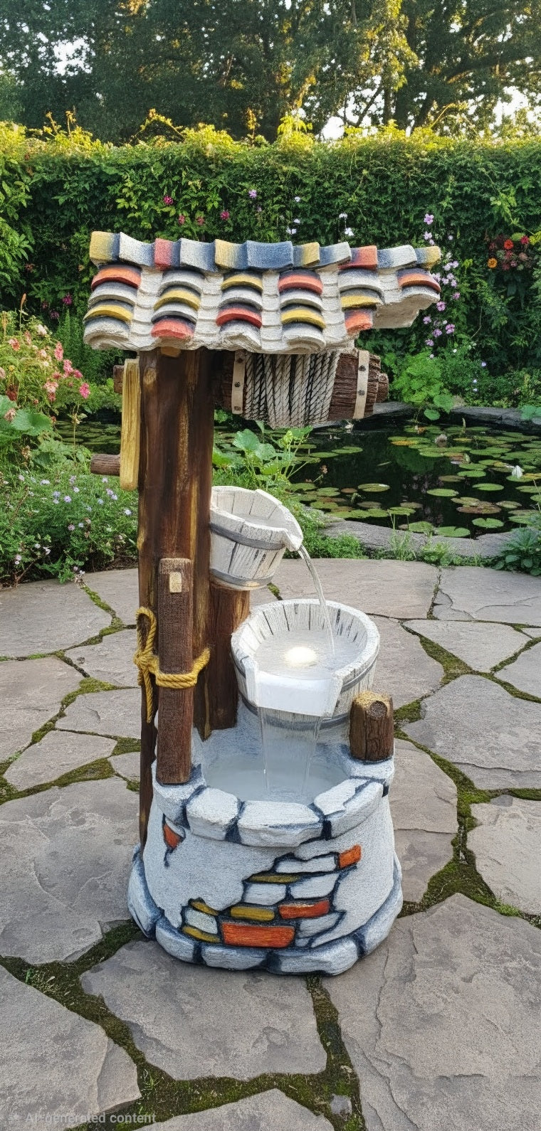 Rustic Wishing Well Water Fountain