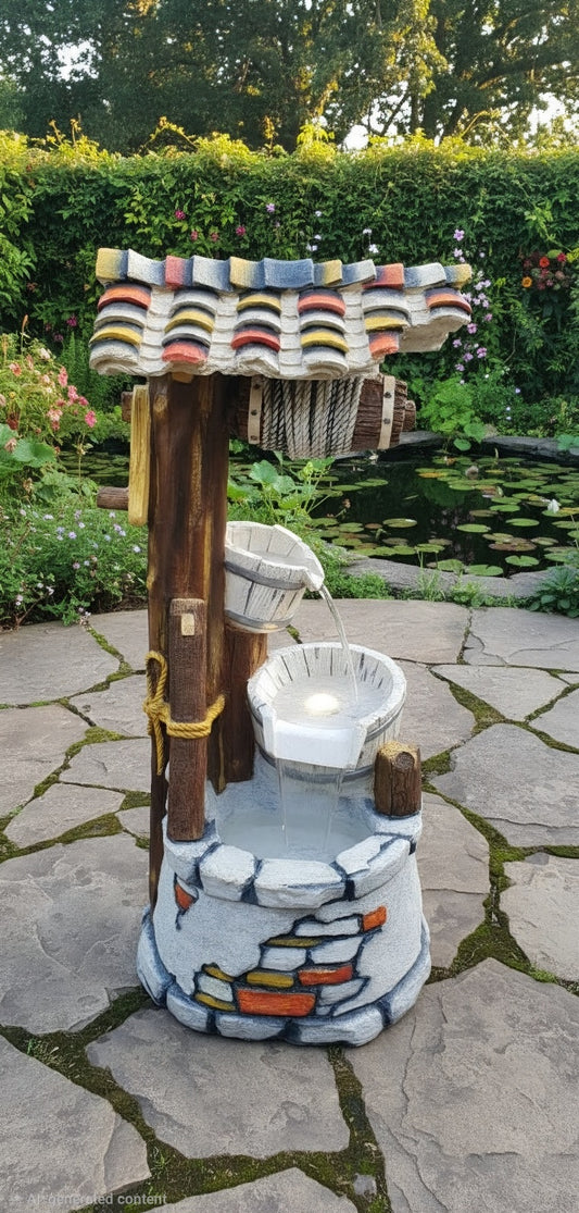 Rustic Wishing Well Water Fountain