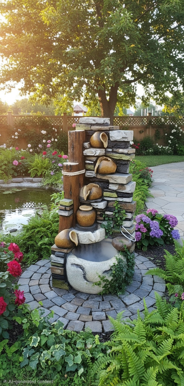 Multi- Tier Pot Design LED Water Fountain