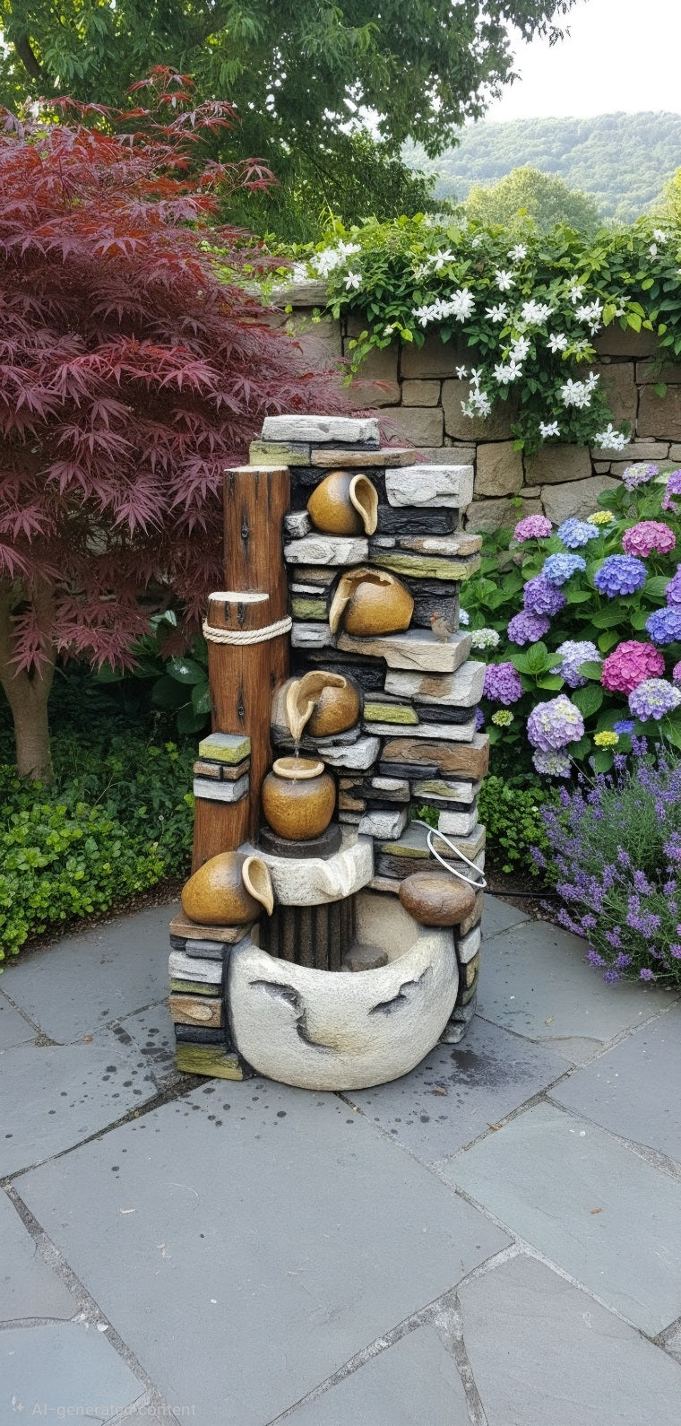 Multi- Tier Pot Design LED Water Fountain