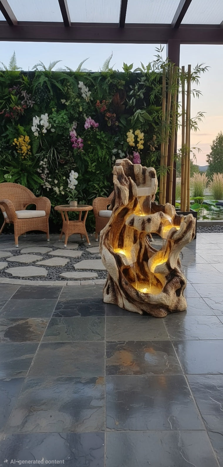 🌿 Rustic Tree-Stump Cascade Fountain