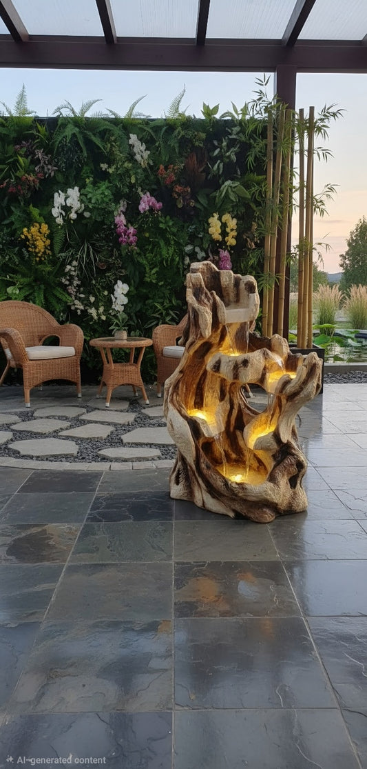 🌿 Rustic Tree-Stump Cascade Fountain