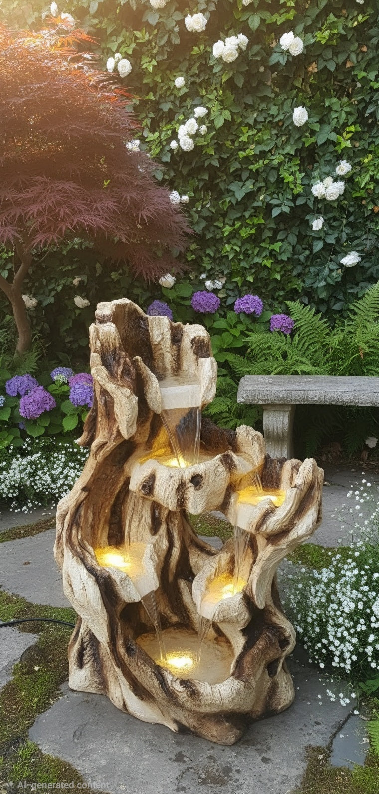 🌿 Rustic Tree-Stump Cascade Fountain