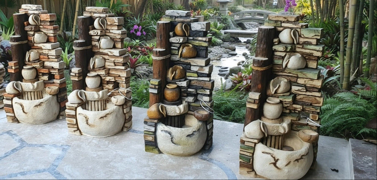 Multi- Tier Pot Design LED Water Fountain
