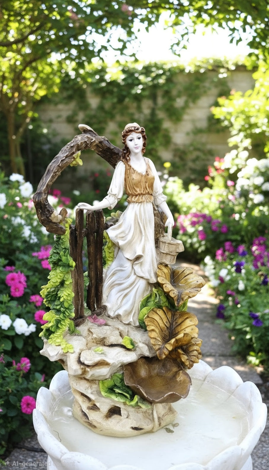 Elegant Garden Maiden Cascading Fountain