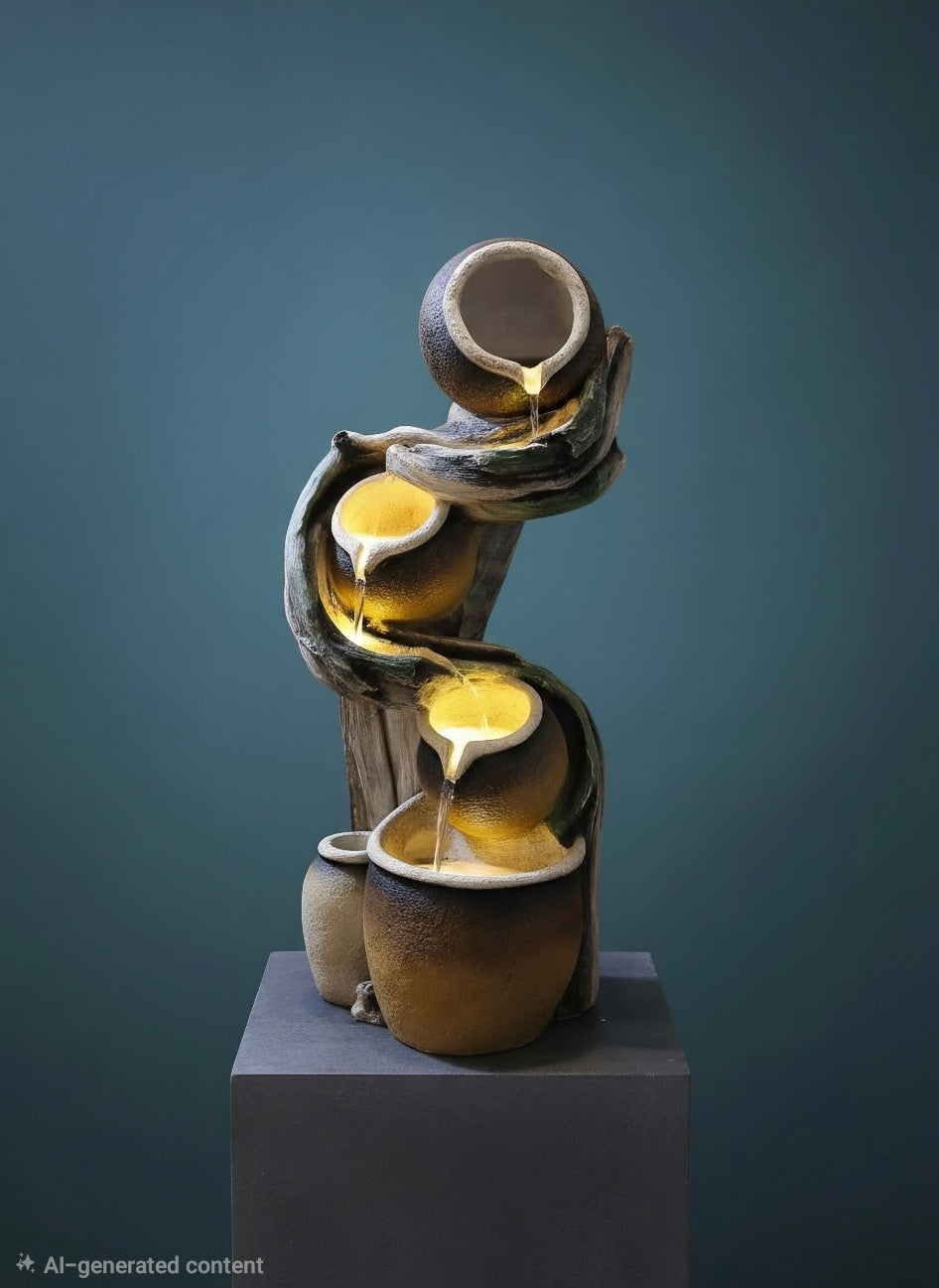 Rustic multi-tier cascading water fountain
