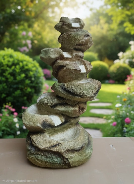 Rustic Stacked-Stone Cascade Fountain