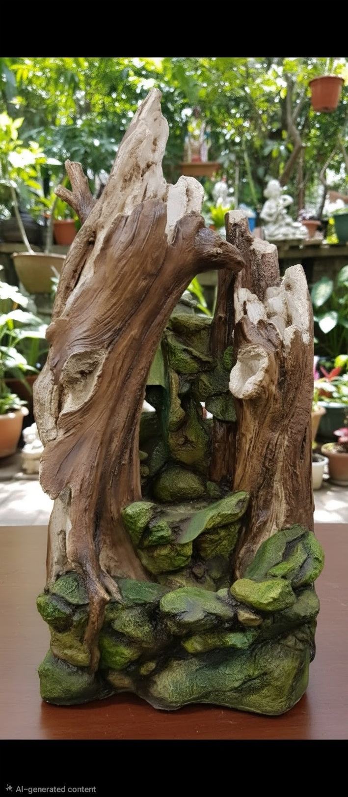 Rustic Woodland Tree-Trunk Cascade Fountain