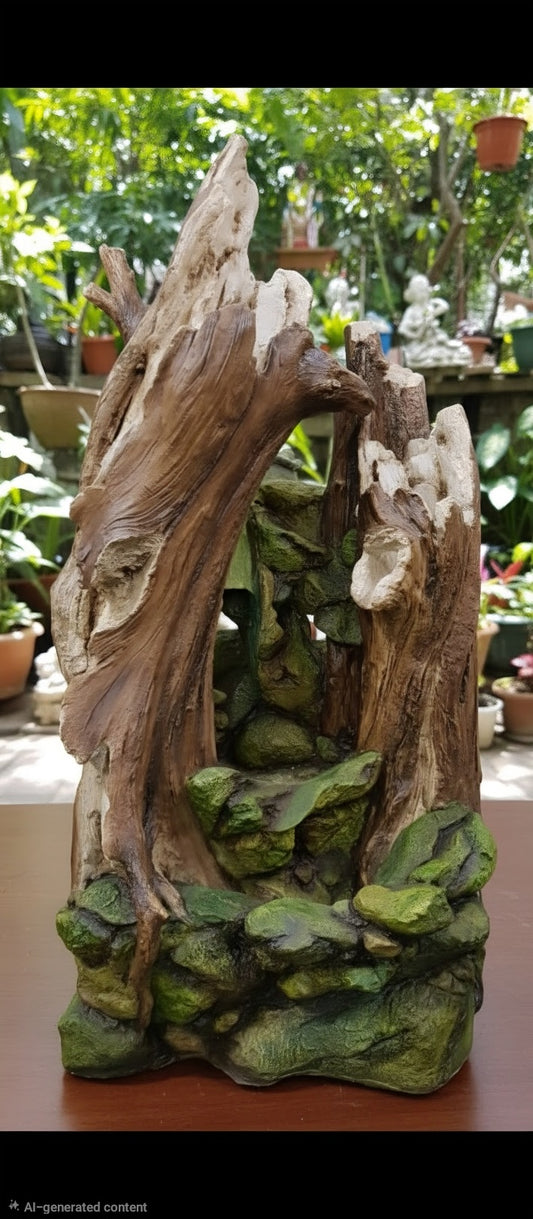 Rustic Woodland Tree-Trunk Cascade Fountain