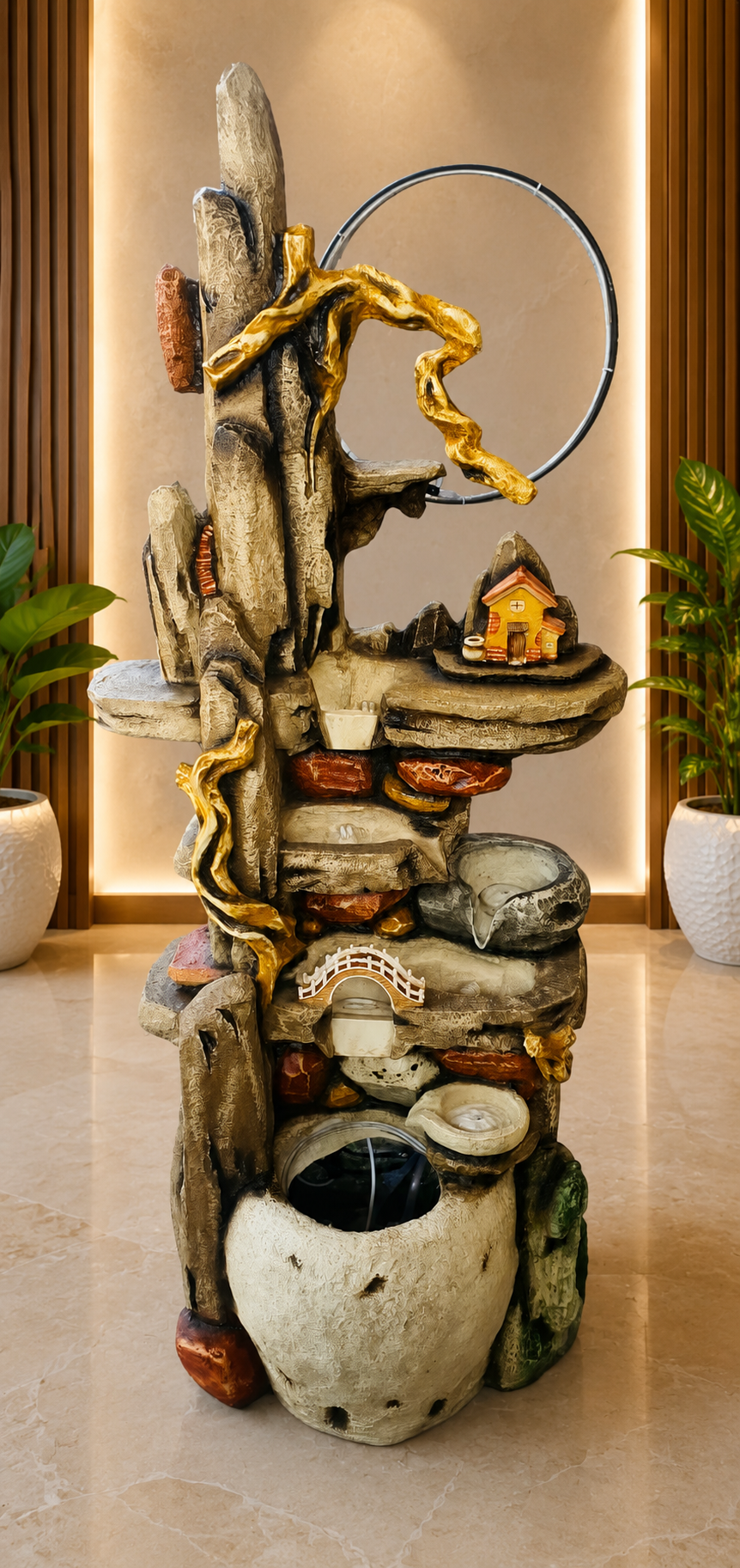Rustic Mountain Village Water Fountain