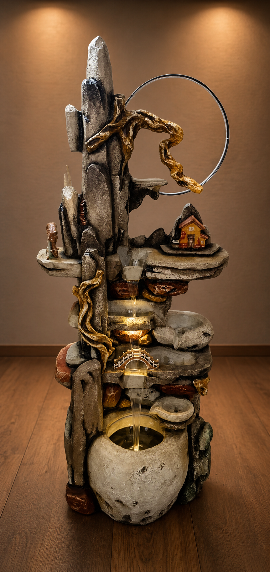 Rustic Mountain Village Water Fountain