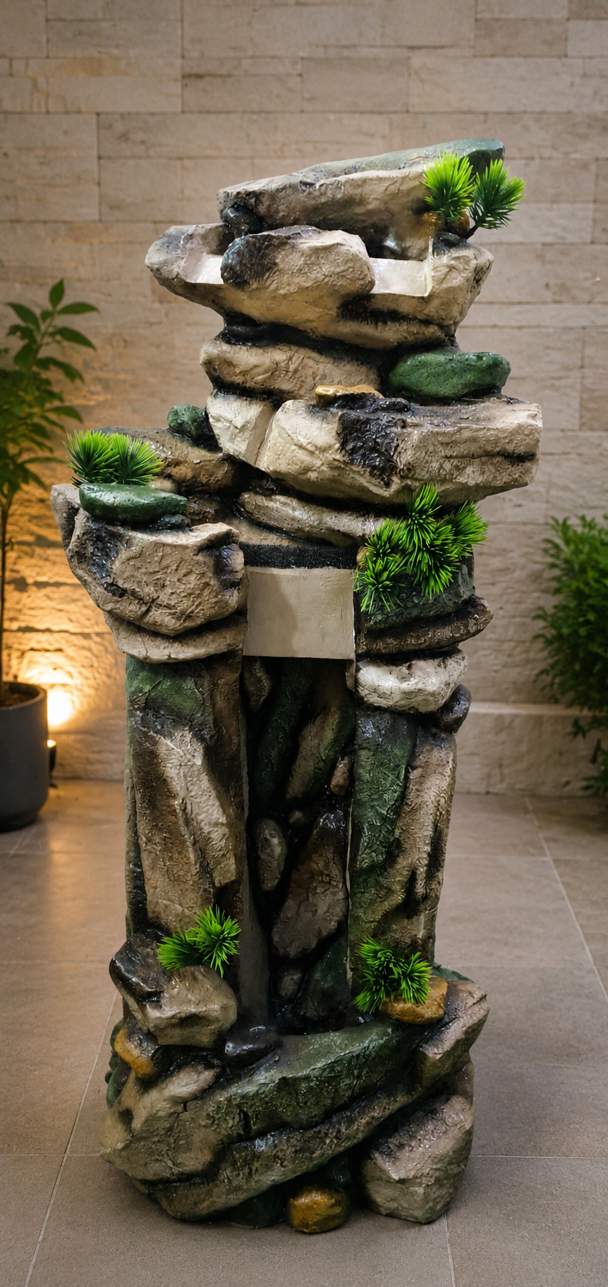 Rustic Woodland Tree-Trunk Cascading Fountain