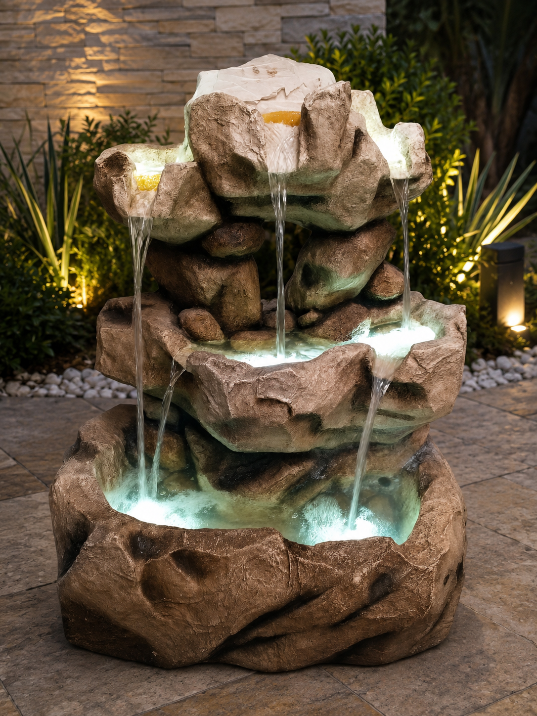 Rustic Multi-Tier Rock Waterfall Fountain