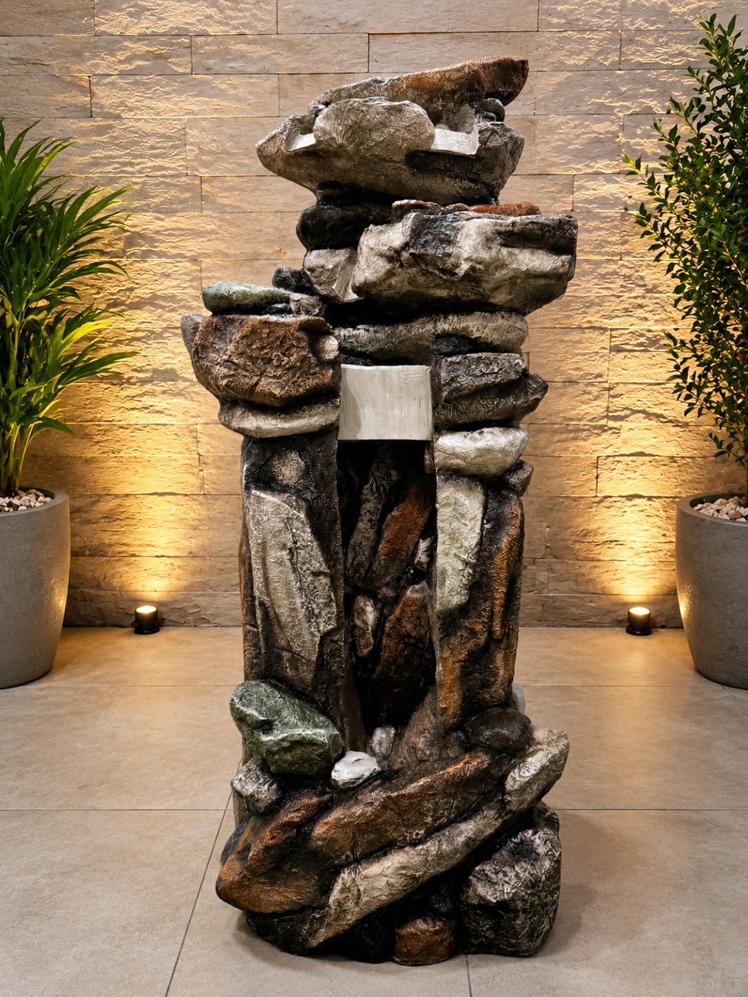 Rustic Woodland Tree-Trunk Cascading Fountain