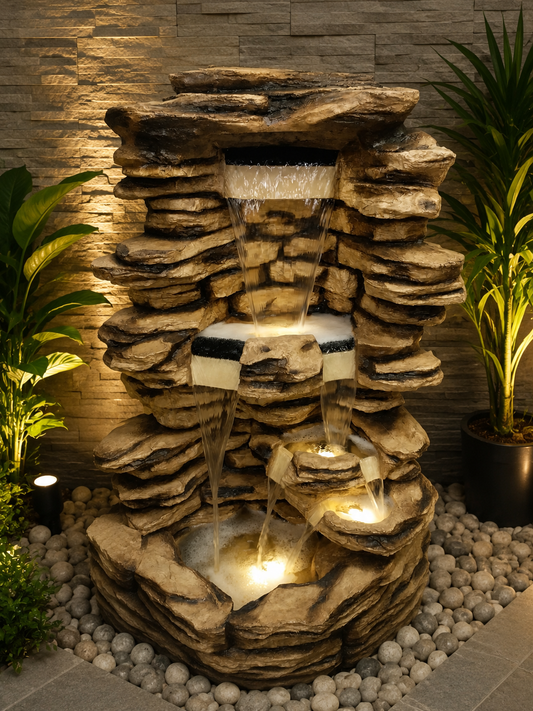 🌿 Rustic Stacked-Stone Cascading Fountain.