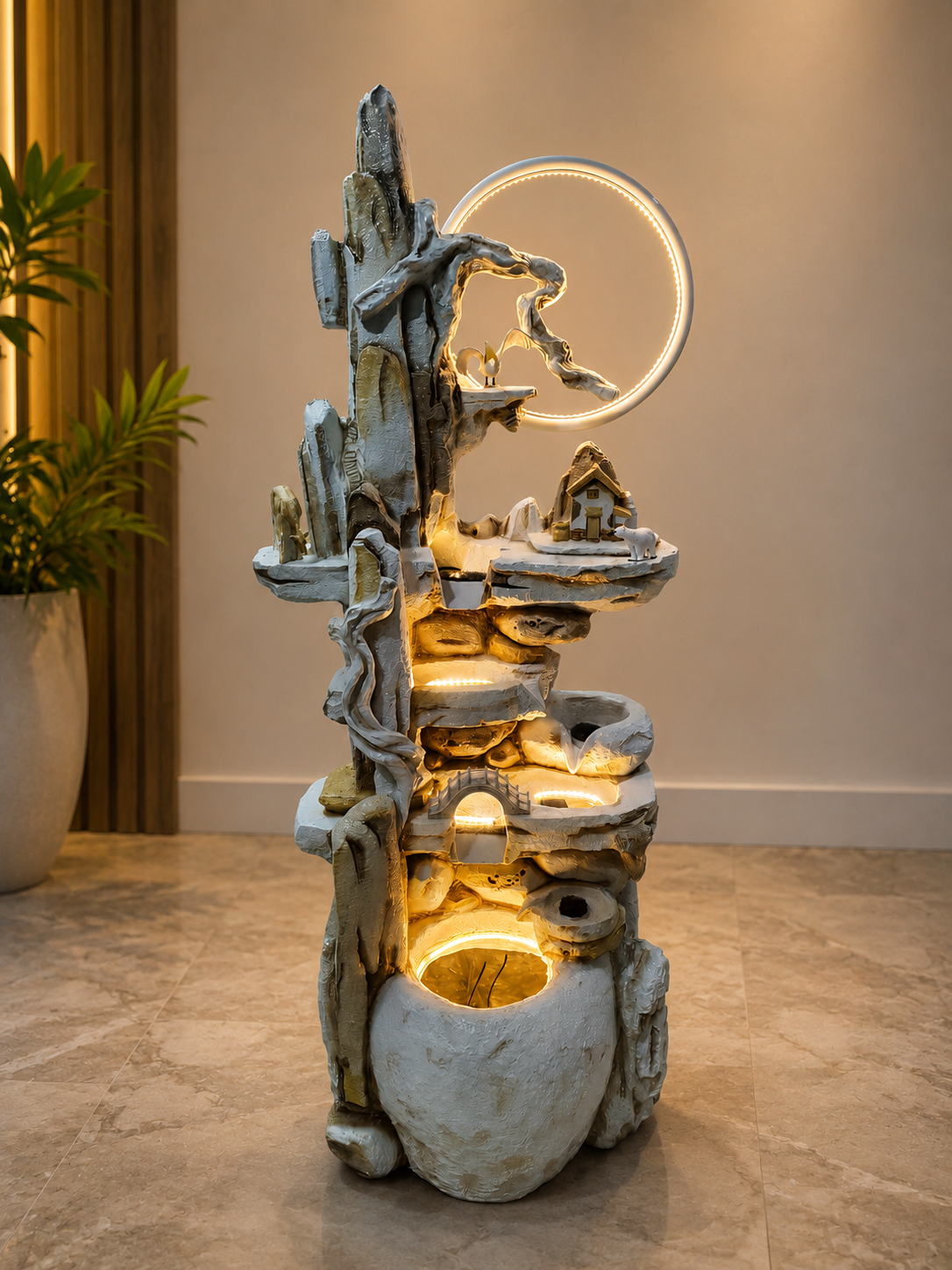 Rustic Mountain Village Water Fountain