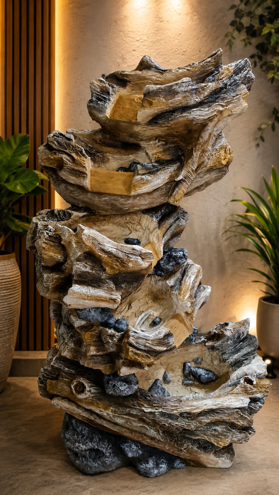 Rustic Mountain Cascade Stacked-Stone Fountain