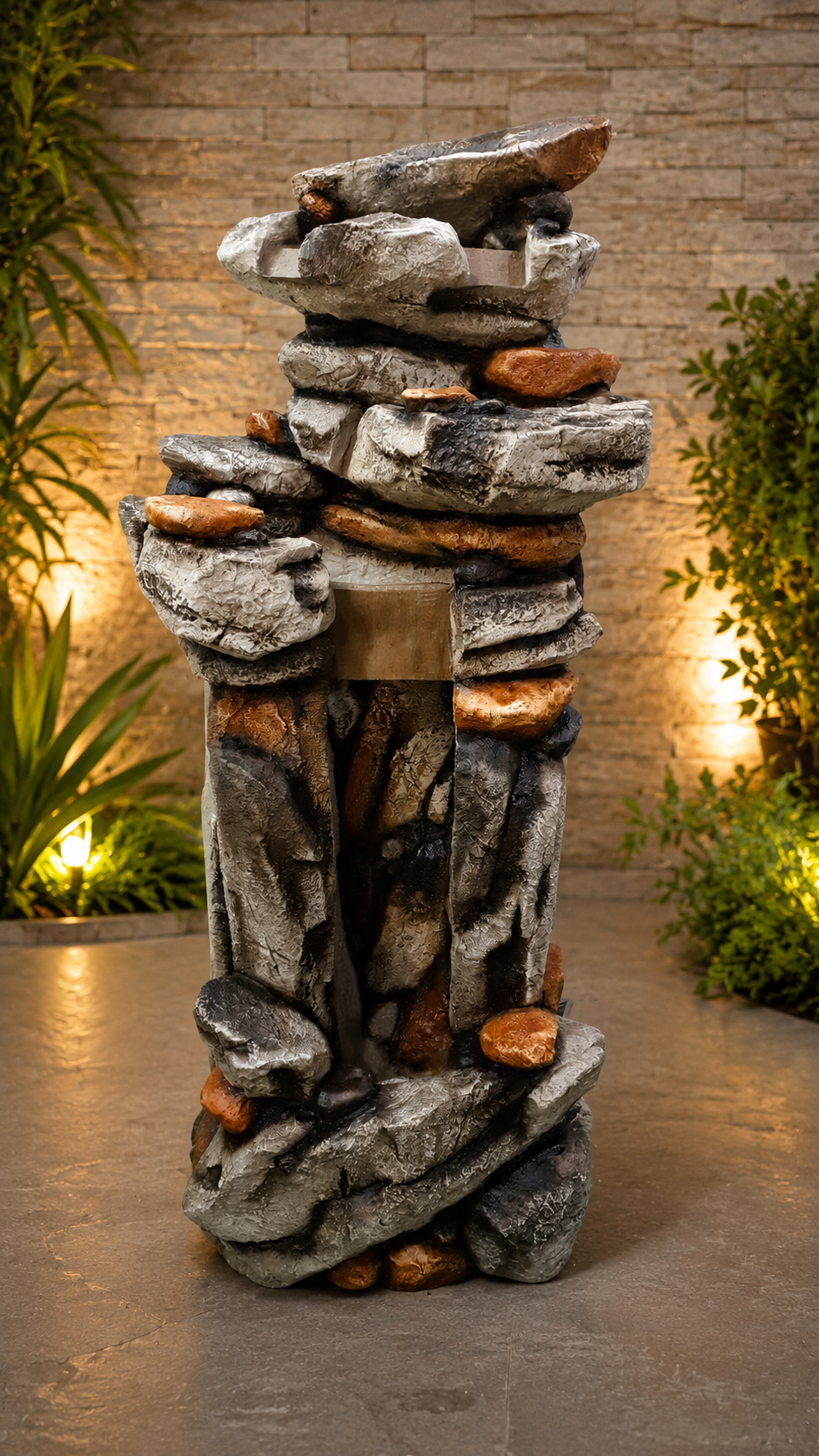 Rustic Woodland Tree-Trunk Cascading Fountain