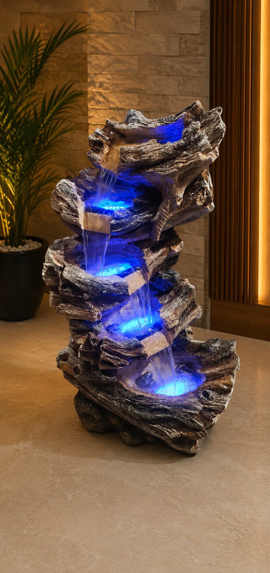 Rustic Mountain Cascade Stacked-Stone Fountain