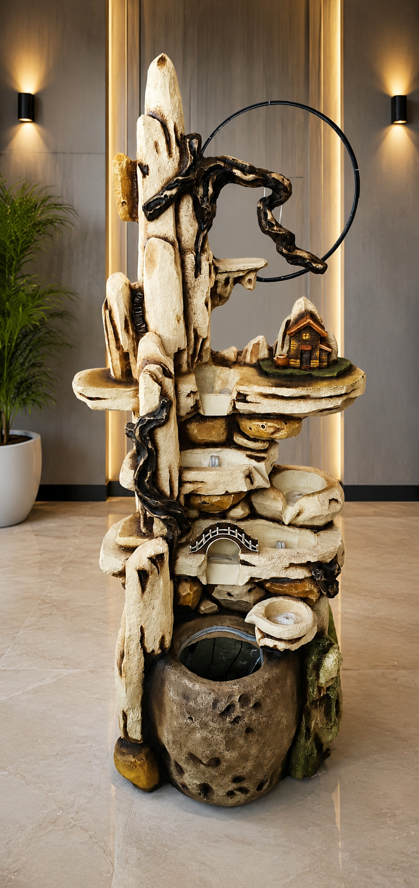 Rustic Mountain Village Water Fountain