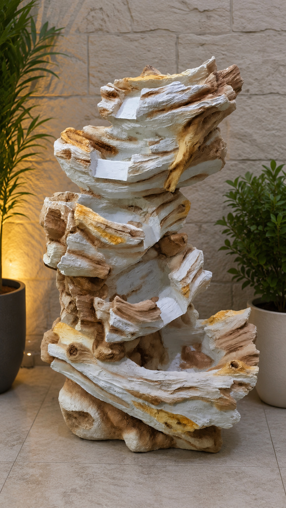 Rustic Mountain Cascade Stacked-Stone Fountain