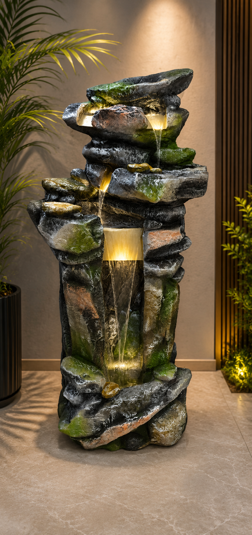 Rustic Woodland Tree-Trunk Cascading Fountain