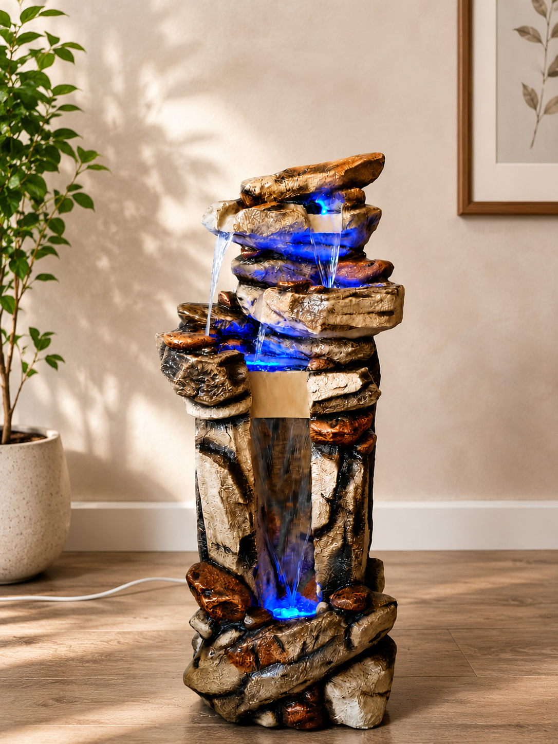 Rustic Woodland Tree-Trunk Cascading Fountain