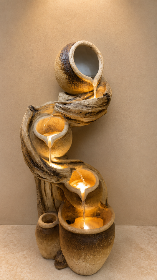 Rustic multi-tier cascading water fountain