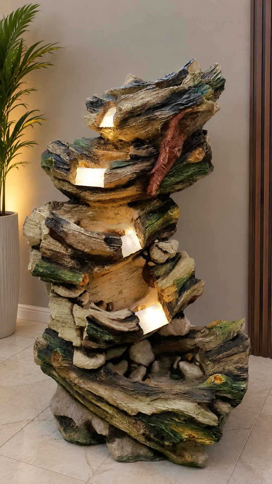 Rustic Mountain Cascade Stacked-Stone Fountain