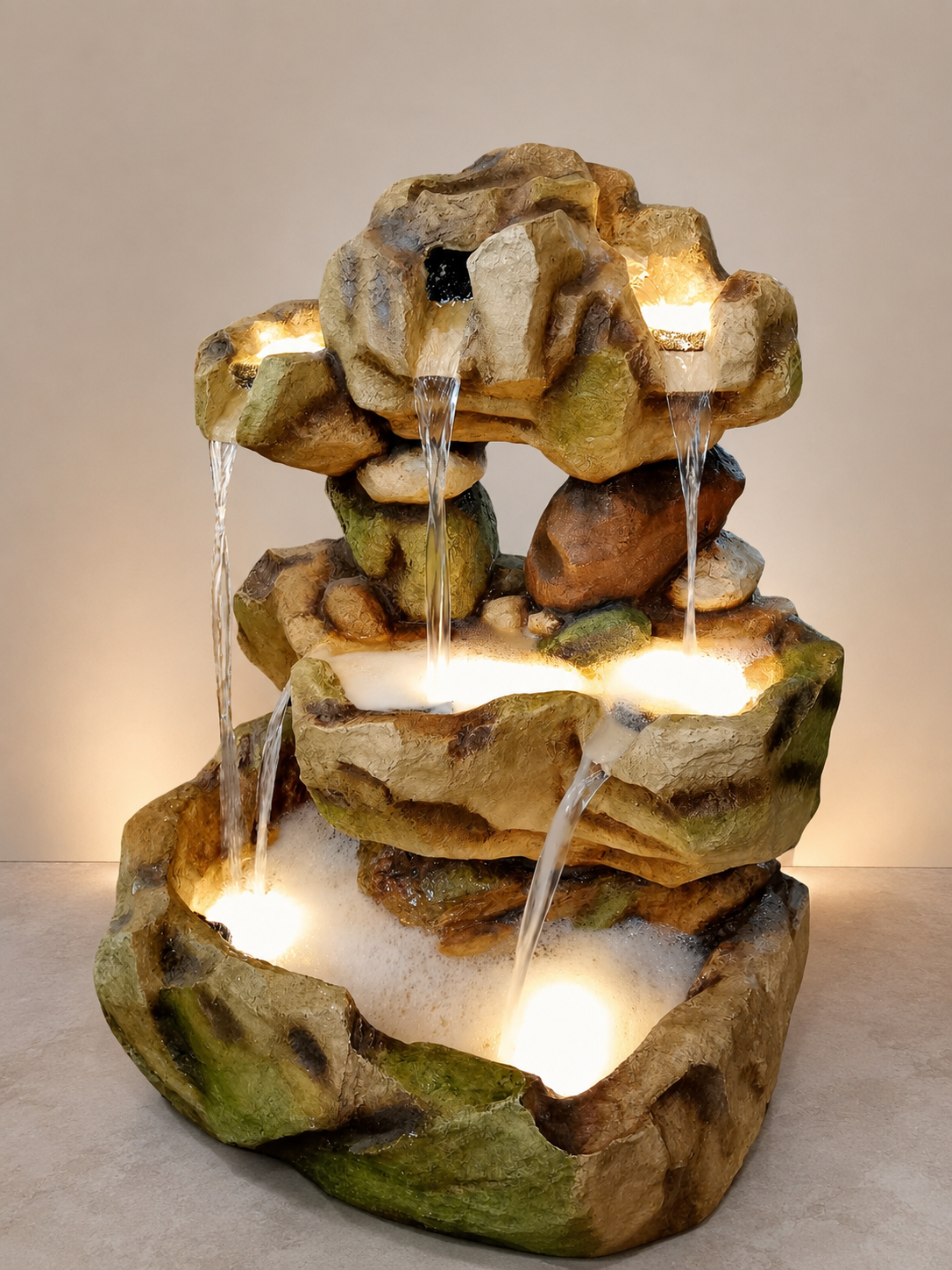 Rustic Multi-Tier Rock Waterfall Fountain