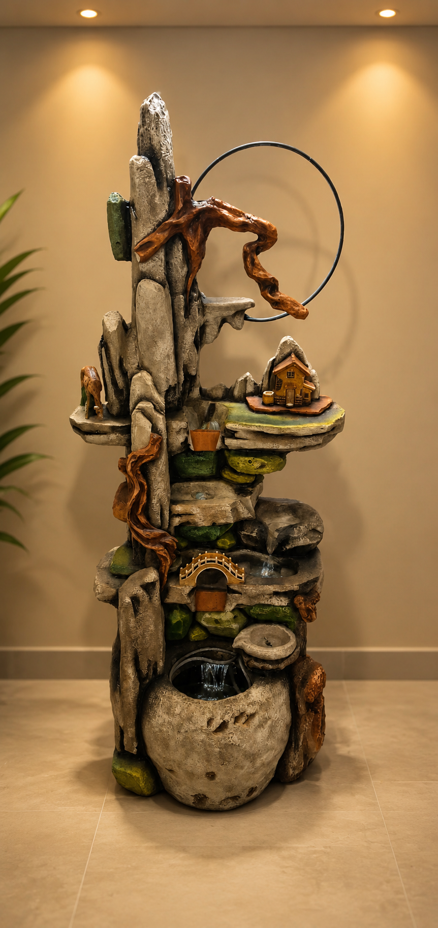 Rustic Mountain Village Water Fountain