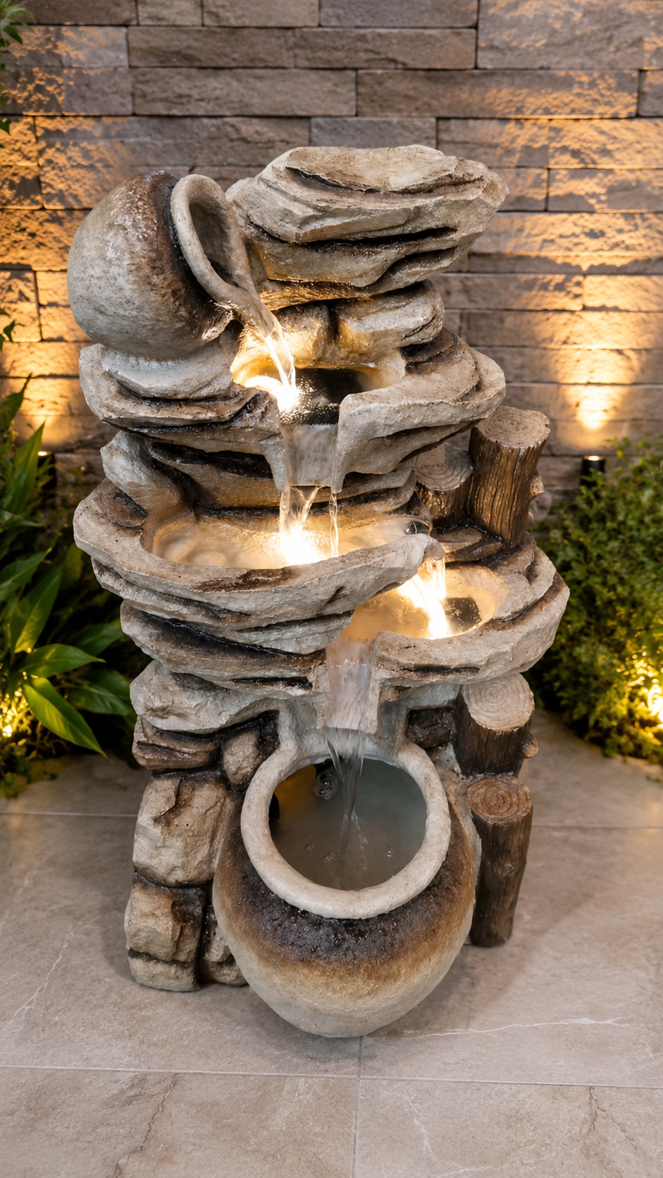 Rustic 4- Tier Rock Garden Fountain