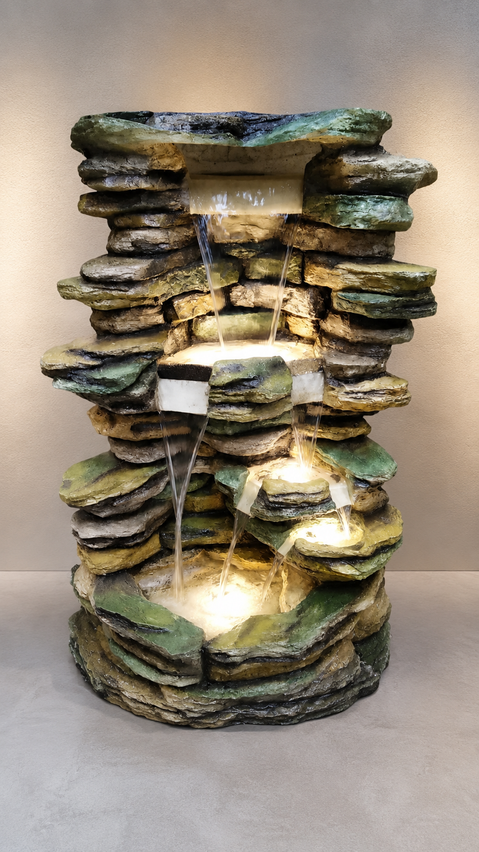 🌿 Rustic Stacked-Stone Cascading Fountain.