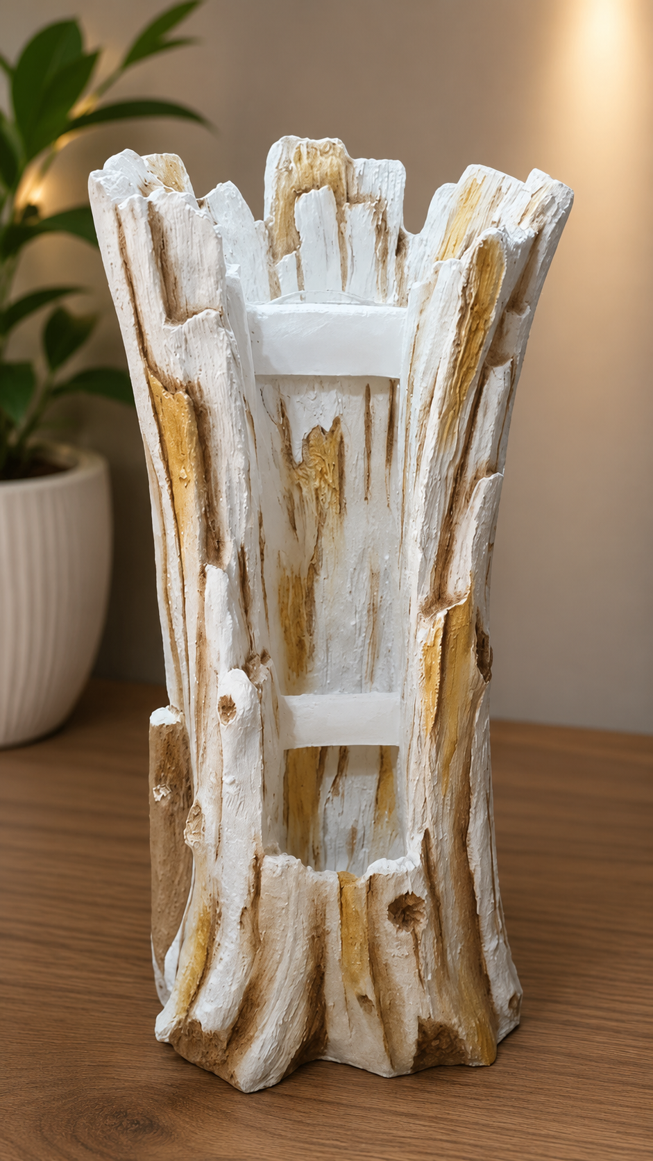 Rustic Tree-Trunk Cascading Fountain