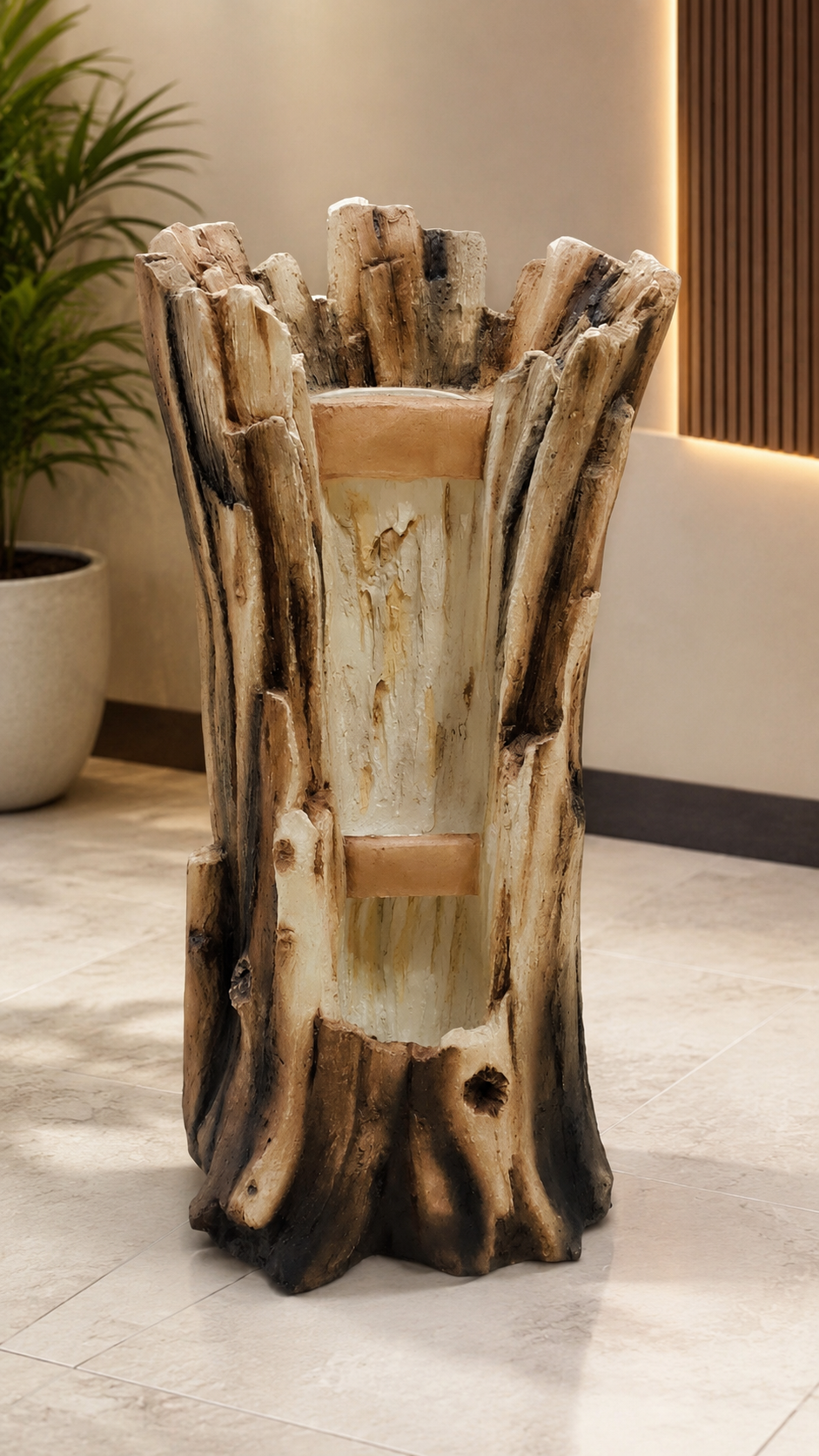 Rustic Tree-Trunk Cascading Fountain