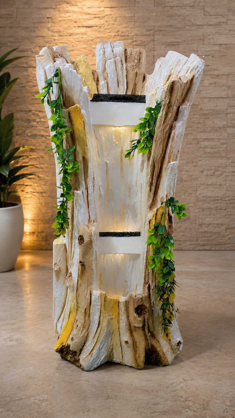 Rustic Tree-Trunk Cascading Fountain