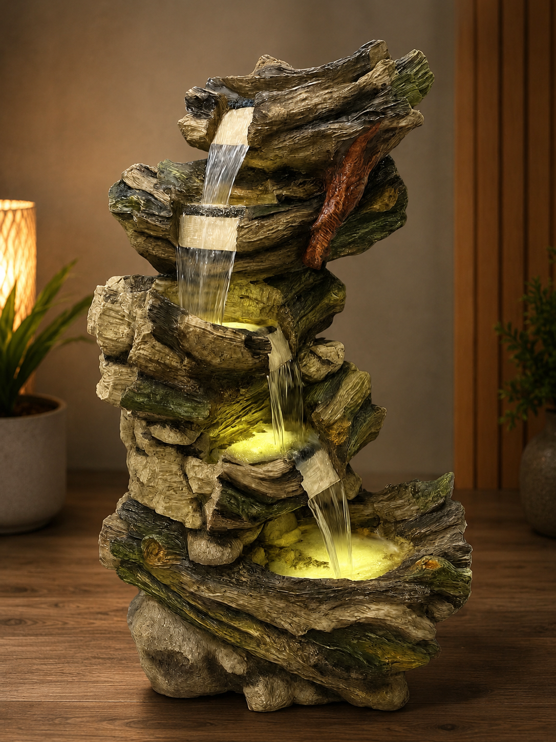 Rustic Mountain Cascade Stacked-Stone Fountain