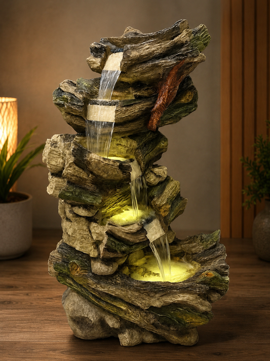 Rustic Mountain Cascade Stacked-Stone Fountain