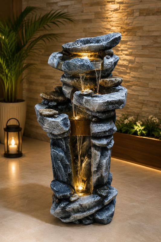 Rustic Woodland Tree-Trunk Cascading Fountain