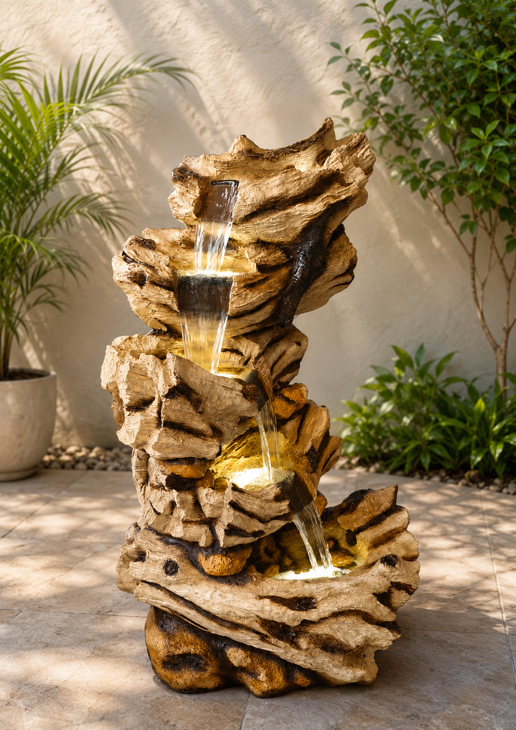 Rustic Mountain Cascade Stacked-Stone Fountain