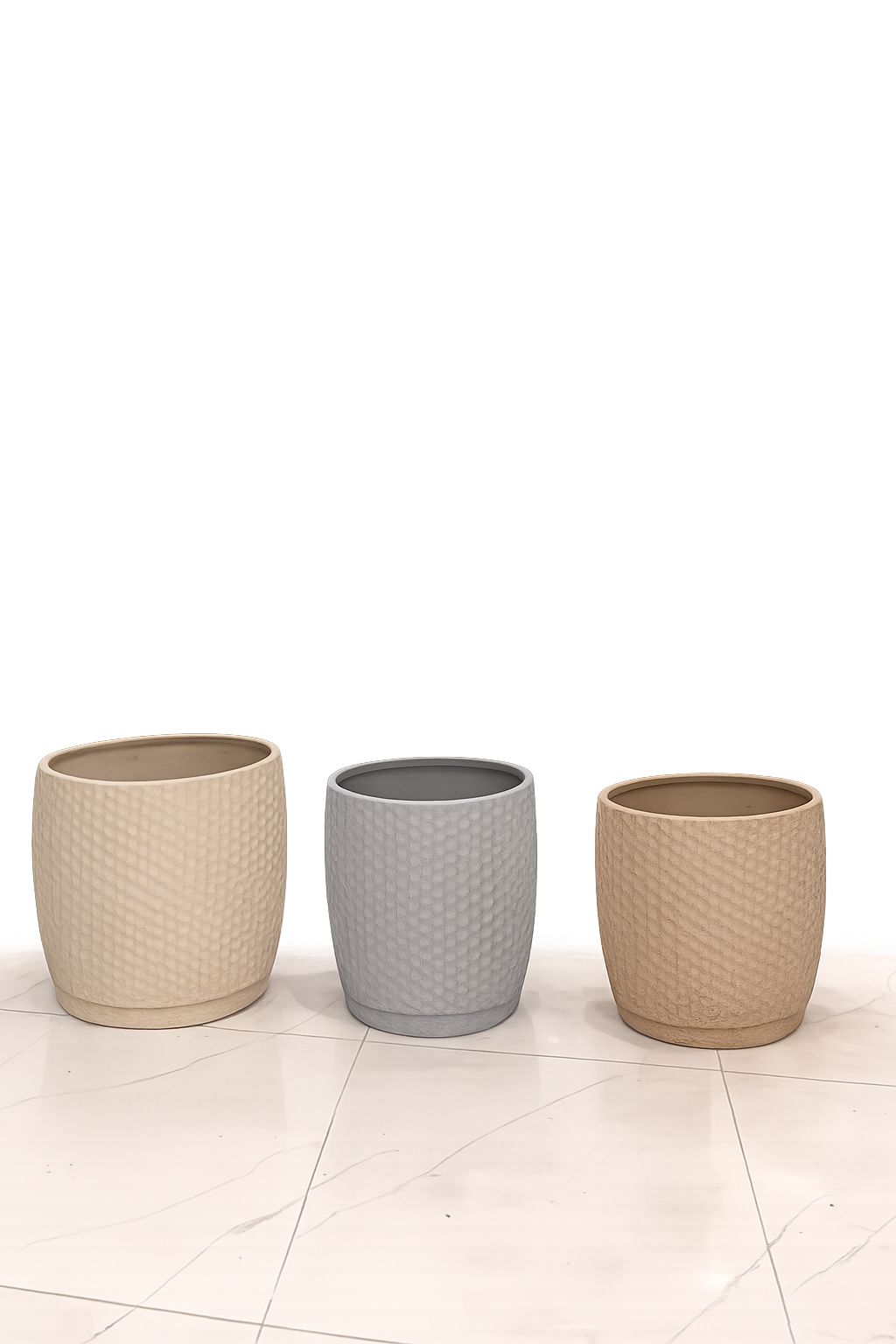 Set of three textured decorative pots