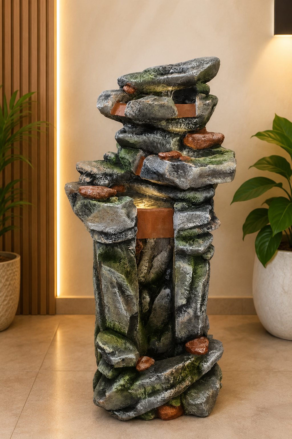Rustic Woodland Tree-Trunk Cascading Fountain
